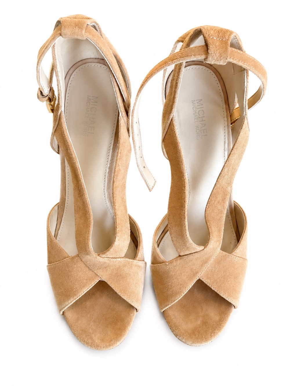 Michael Kors Beige Suede Cross‑Strap Heels